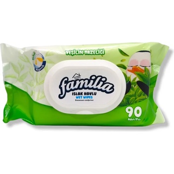 Familia мокри кърпи, 90 броя, С капак, Мента