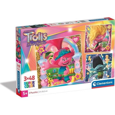 Clementoni - Puzzle 3x48 DreamWorks Trolls 3 Band Together - 40 - 99 piese