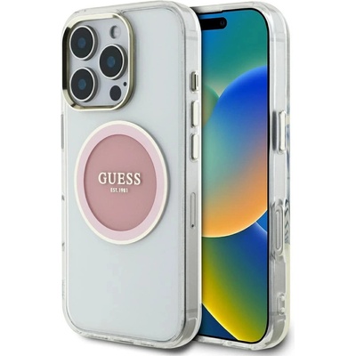GUESS Калъф Guess IML Metal Colored Circle Classic Logo MagSafe за iPhone 16 Pro Max - розов