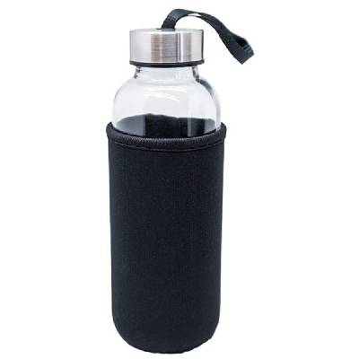Стъклена бутилка Nerthus - Черна, неопренов протектор, 400 ml (VB FIH 647)