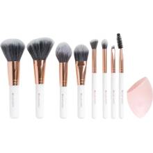 Brushworks Exclusive Makeup Brush and Sponge Set štetec na púder 1 ks kontúrovací štetec 1 ks štetec na rozjasňovač 1 ks štetec na make-up 1 ks šikmý štetec na očné tiene 1 ks štetec na očné