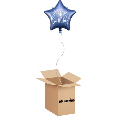 HeliumKing Balónový box Happy Birthday kráľovská modrá 40 cm