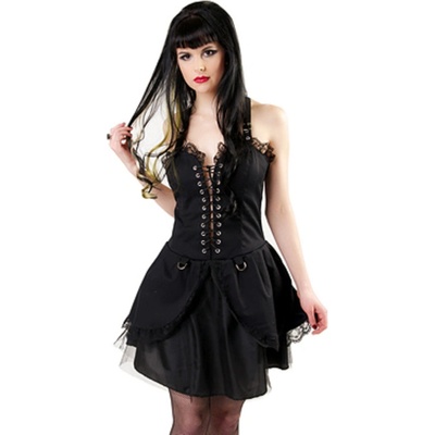 Black Pistol šaty Punk Mini Dress Denim Black