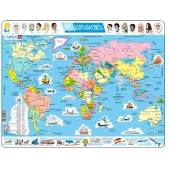 Image 1 of Larsen - Пъзел: Образователен - "Карта на Света" - 107 части, голям