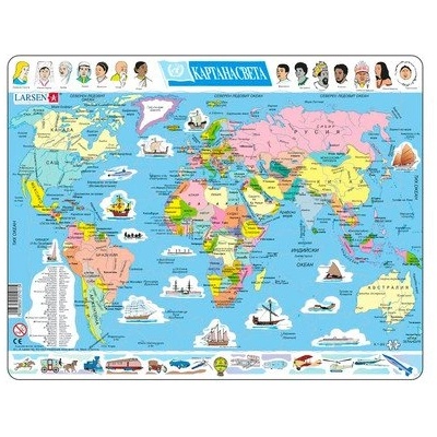 Larsen - Пъзел: Образователен - "Карта на Света" - 107 части, голям