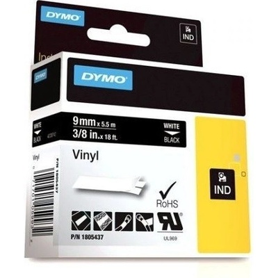 Dymo Rhino 1805437, 9mm x 5,5m, biela tlač/čierný podklad, originálna páska