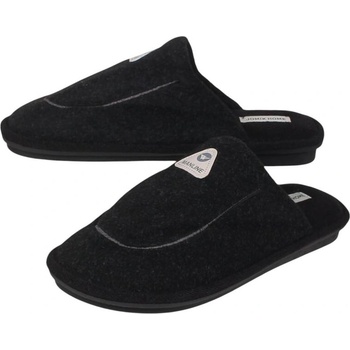 Мъжки пантофи голям размер в черно с кожена емблема