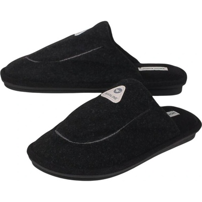 Мъжки пантофи голям размер в черно с кожена емблема