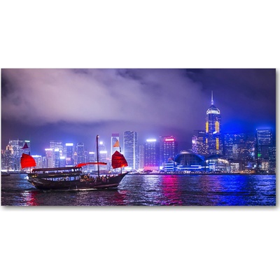 Fotoobraz na skle nočné Hongkong 100x50 cm