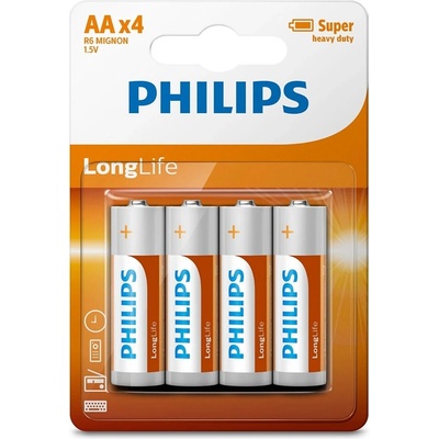 Philips Батерии цинкови Philips Long Life AA, 1.5V, 4 бр (R6L4B)