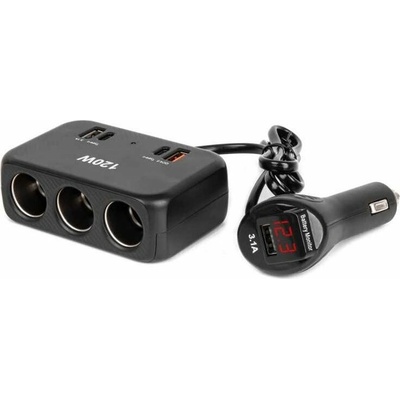 Prodlužovací zásuvka 2x USB-A 1x USB-C QC4.0 12/24V 120W 80cm AMiO-04366