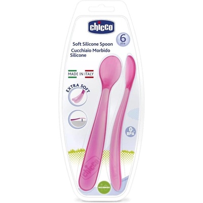 Chicco Soft Silicone лъжичка 6m+ Pink 2 бр