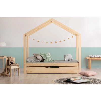 Adeko Разтегателно детско легло тип къща с място за съхранение с включена подматрачна рамка в естествен цвят 120x200 cm RM - Adeko (RM-120x200/SZUF)