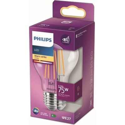 Philips LED žiarovka vláknová, E27, 8,5W, 1055lm, 2700K, priehľadná