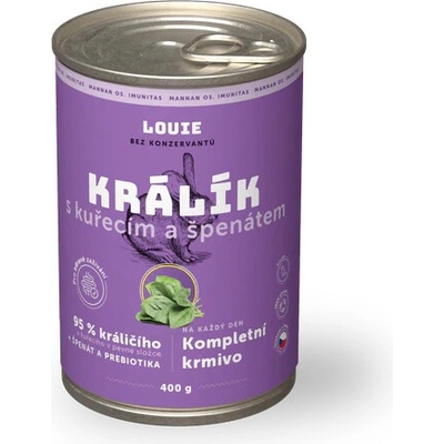 Louie Dog Králik s kuracím špenátom a prebiotikami 400 g