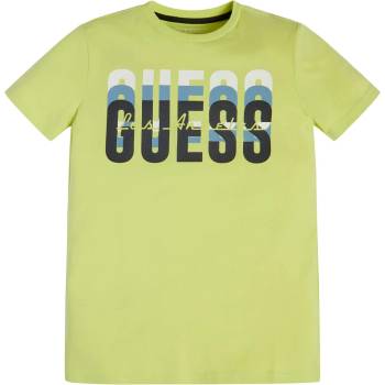 GUESS Тениска с къс ръкав в цвят лайм за момче с цветен надпис Guess