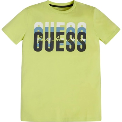 GUESS Тениска с къс ръкав в цвят лайм за момче с цветен надпис Guess