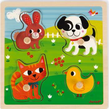 Image 1 of Janod Дървен пъзел за осезание Janod - Моите първи животни, 4 части (J07080)