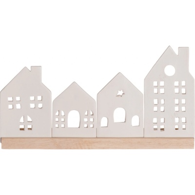 4Living Porcelánový svícen 30 x 8 x 16 cm, motiv města bílý