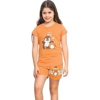 Детска лятна пижама в оранжев цвят с картинка на пингвинчета