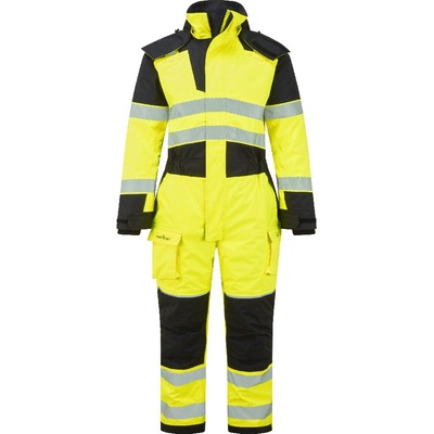Portwest hi-vis pw3 modaflame fr516 / Светлоотразителен огнеупорен водоустойчив зимен гащеризон - жълт/черен m (fr516ybrm)