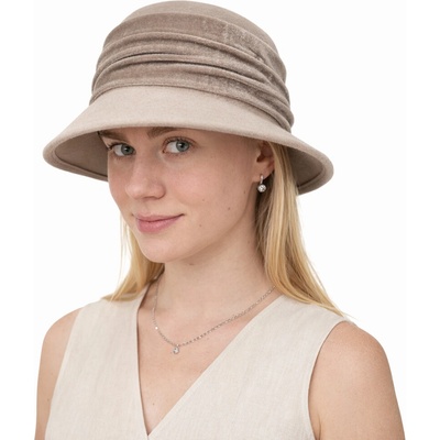 Fiebig klobouk cloche sametová stuha béžový