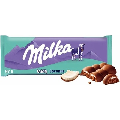 Milka Bubbly Coconut mliečna čokoláda z alpského mlieka s poréznou kokosovou náplňou 97 g