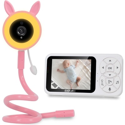 Evolveo Baby Monitor N35 – video detská opatrovateľka s kamerou, VOX, teplomerom, nočným videním, RGB osvetlením Ružová