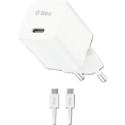 Ttec Зарядно 220V ttec SmartCharger GAN 30W PD Travel Fast Charger + USB-C - USB-C 60W Cable - Бяло
