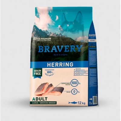 Bravery Herring Medium & Large Breeds Adult Dog - Пълноценна храна за израснали кучета от средни и едри породи с херинга 12 кг
