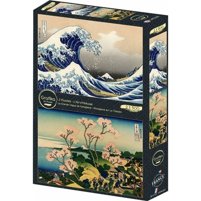 Grafika 2x500 Hokusaiovo umění La Grande Vague de Kanagawa Shinagawa sur Le Tokaido 500 dílků