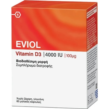 EVIOL Хранителна добавка Витамин Д 100 мг , Eviol Vitamin D3 4000IU 100ug 60 soft caps
