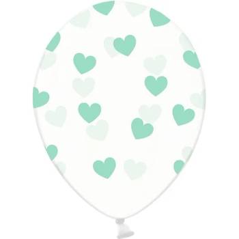 Image 1 of PartyDeco Балон - Прозрачен със зелени сърца