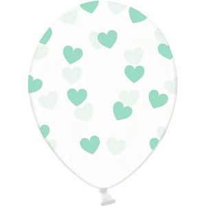 PartyDeco Балон - Прозрачен със зелени сърца