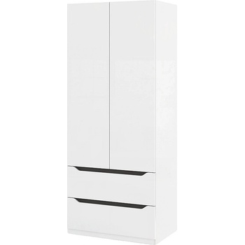 Мебели ДИМОВ Двукрилен гардероб с чекмеджета Аляска МА2 бял гланц / графит 90 см