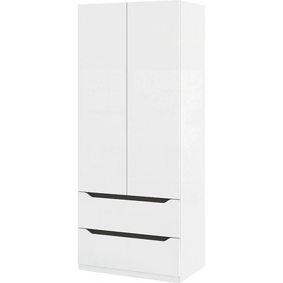 Мебели ДИМОВ Двукрилен гардероб с чекмеджета Аляска МА2 бял гланц / графит 90 см