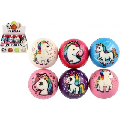 Míček jednorožec pěna 8cm mix barev v sáčku 24ks v boxu