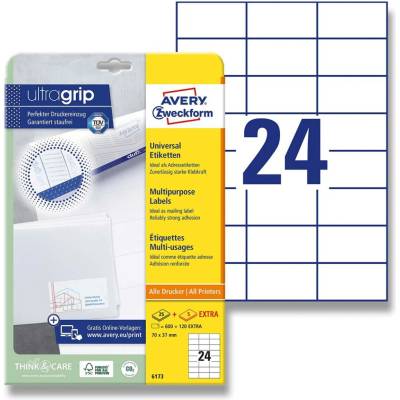 Avery Zweckform 6173 univerzální etikety 70,0 x 37,0 mm 600 etiket bílé