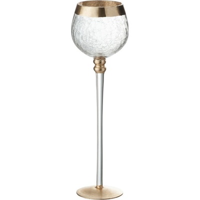Skleněný antik svícen na noze s popraskáním Gold - Ø 9*30cm - J-Line by Jolipa