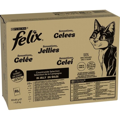 Megapack Felix Fantastic hovězí a drůbeží, kuře s ledvinami, krůta a játra, kachna a jehněčí v želé 80 x 85 g