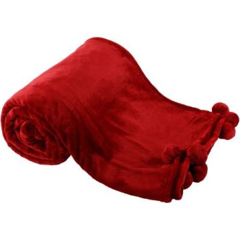 Kondela Plyšová deka s brmbolcami bordová 150x200 LUANG