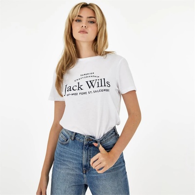 Jack Wills Дамска тениска Jack Wills Forstal Boyfriend T-Shirt Ladies - White
