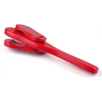 Дървени кастанети с дръжка червени