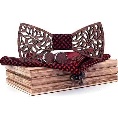 HARAHU Издълбана дървен папионка - Черен / Червен kp30908 (30908)