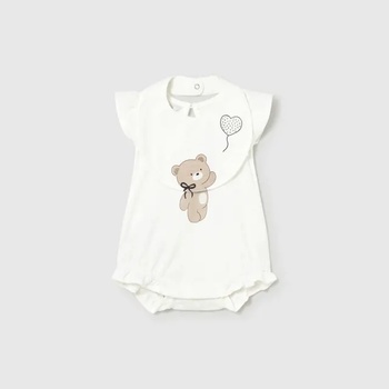 Mayoral Комплект къс гащеризон и лигавник Мръсно бял цвят за новородено момиче с мече Mayoral