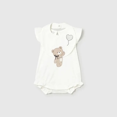 Mayoral Комплект къс гащеризон и лигавник Мръсно бял цвят за новородено момиче с мече Mayoral