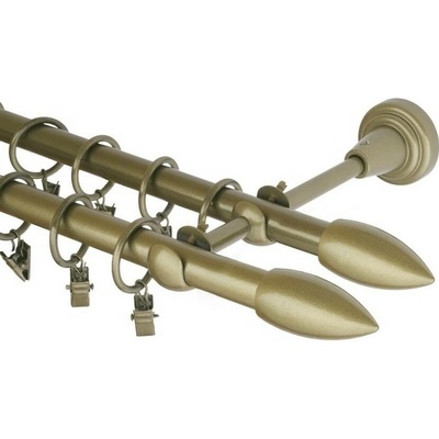 OK-GarnýžeCZ Garnýž kovová dvouřadá 16mm Špice double zlatá antik 430 cm do stěny / kroužky s žabkou