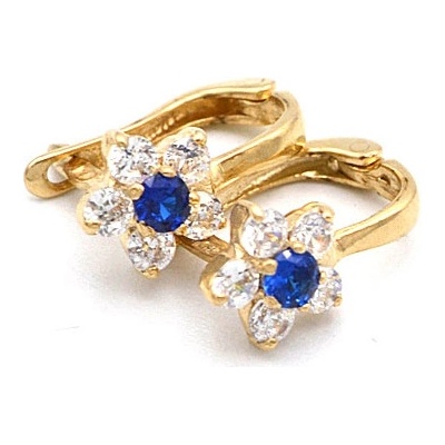 B&B Goldinvestic zlaté kytičky s modrým kamínkem a zirkony N5228-585/1000