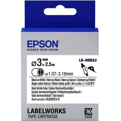 Epson LK-4WBA3 C53S654903 4mm x 3m, čierna tlač / biely podklad, originálna zmršťovacia bužírka