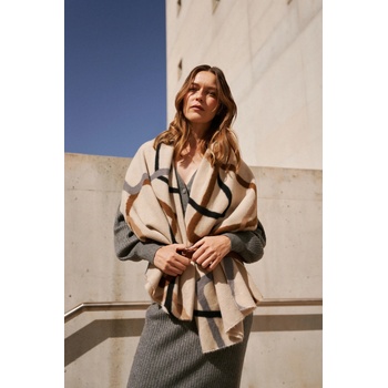 Moodo Кафяв и бежов дамски шарен шал Moodo Moodo | Byal | ЖЕНИ | UNI